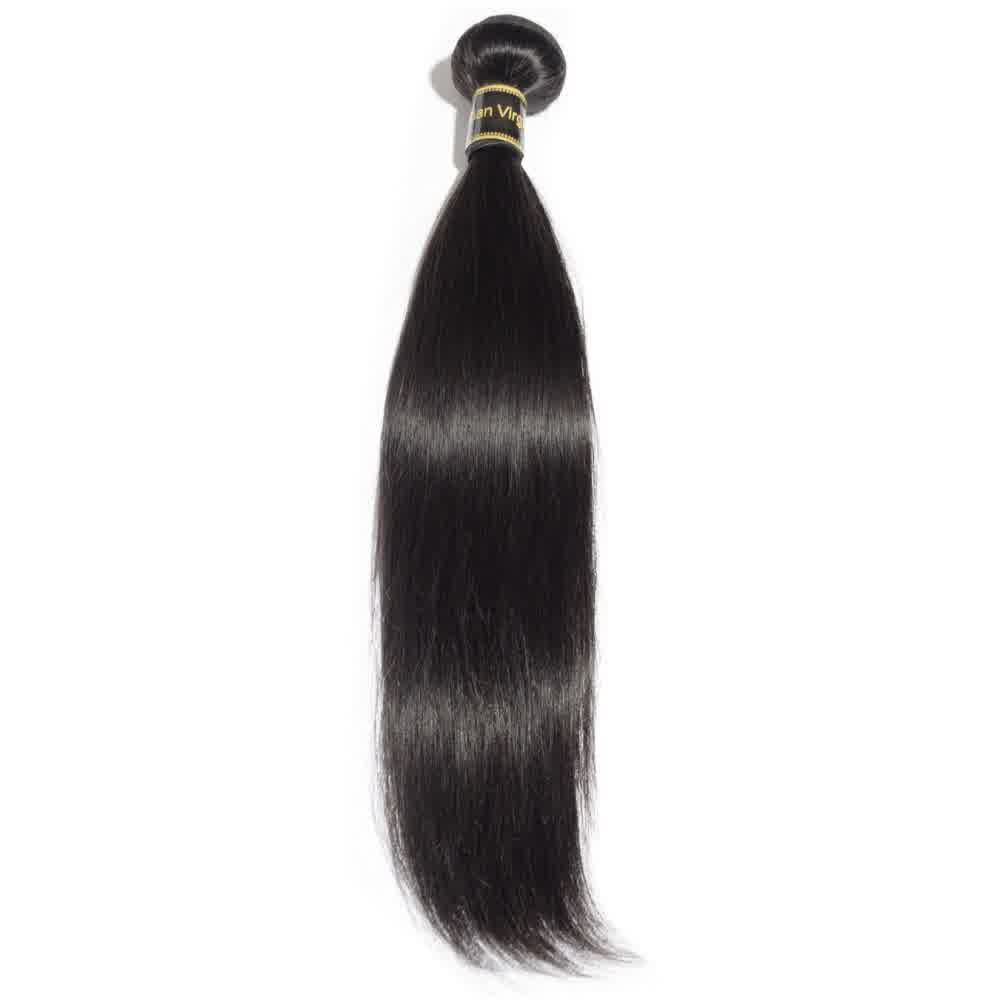 Straight Natural Black Virgin Hair with 4X4 Closure- Bundle of 4