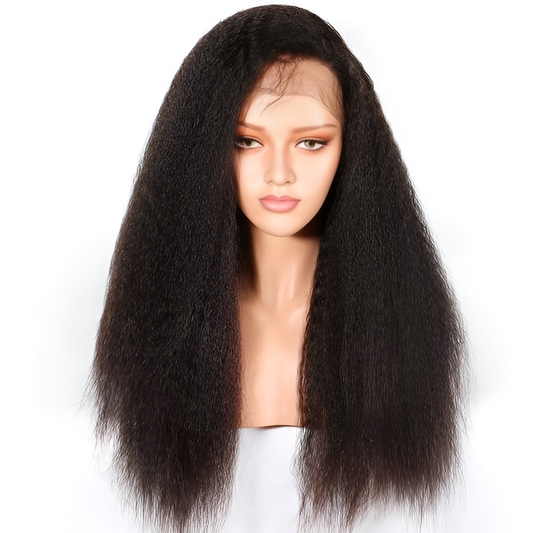 Kinky Straight Natural Black 13X4 - Frontal Glue less Wig