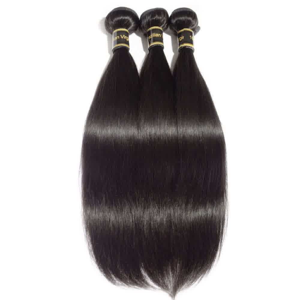 Straight Natural Black Virgin Hair with 4X4 Closure- Bundle of 4