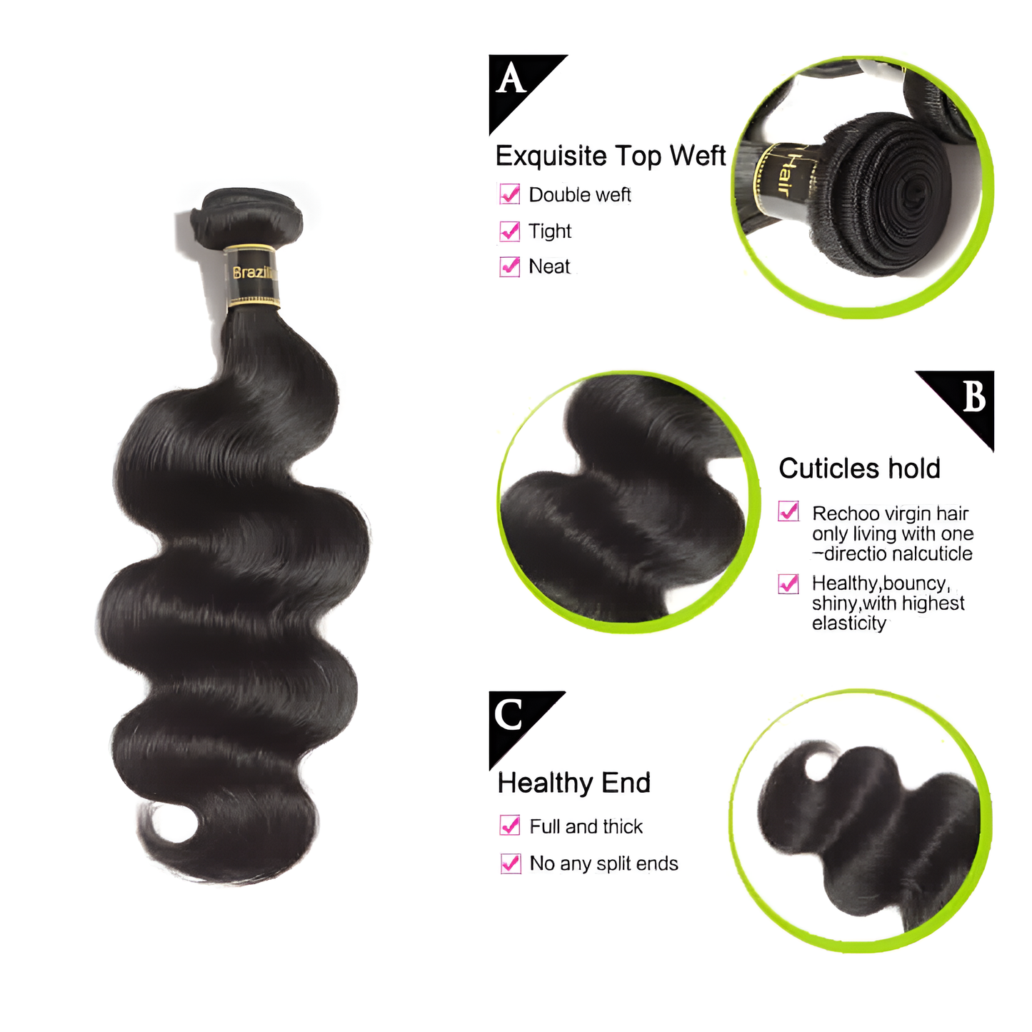 Body Wave Natural Black virgin hair with 13X4 Frontal- Bundle of 4