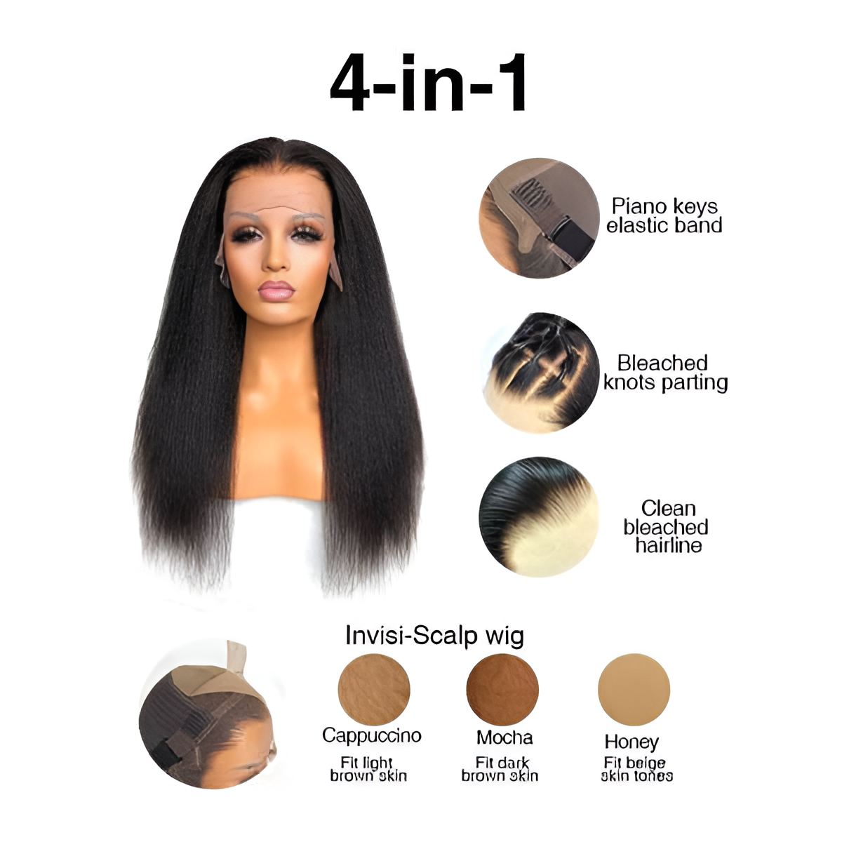 Kinky Straight Natural Black 13X6 - Frontal Glue less Wig