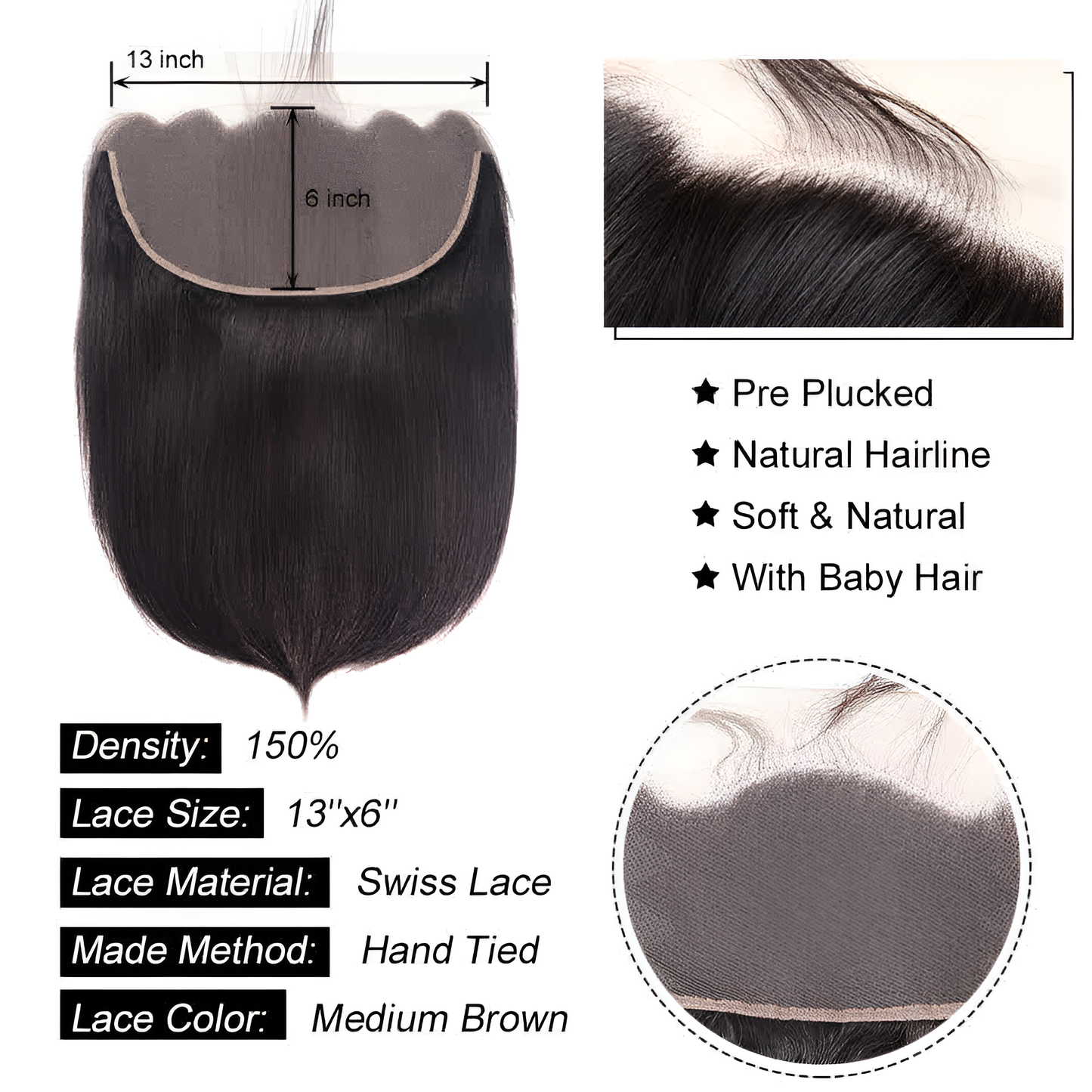 Straight Natural Black Frontal - 13x6