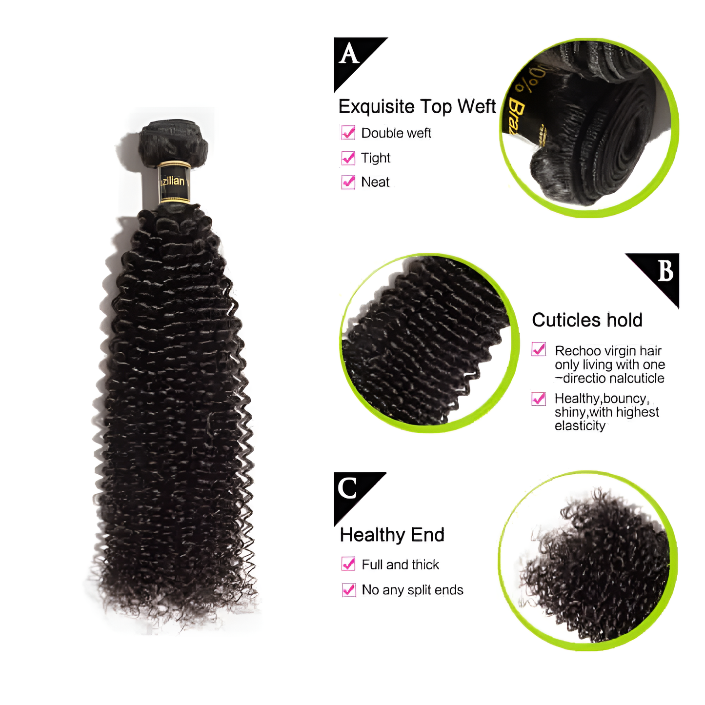 Kinky Curly Natural Black Virgin Hair with 4X4 Closure - Bundle of 4